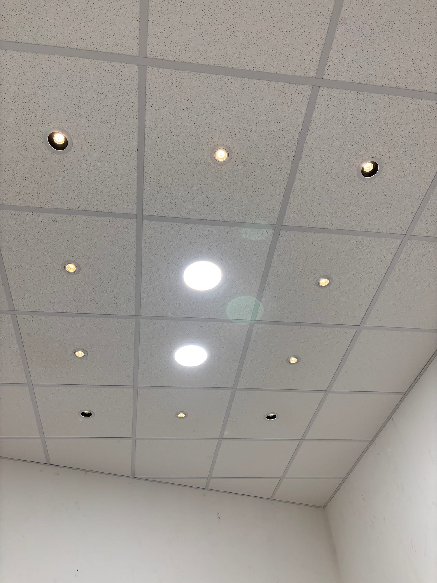 Recessed LED downlights installed in a ceiling by Maurenov in Mauritius