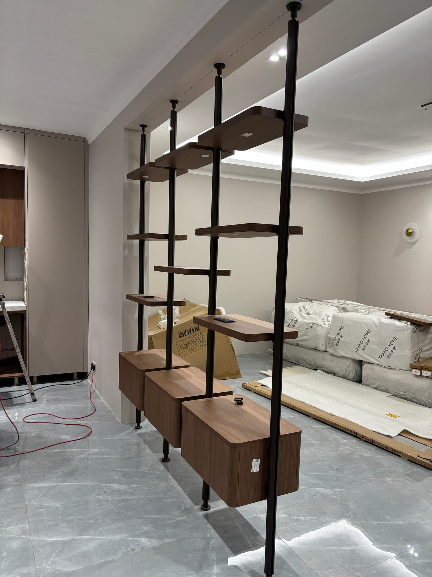 Custom-built shelf and divider unit made by Maurenov in Mauritius